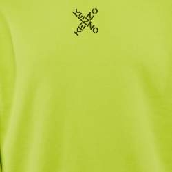 Pre Owned Kenzo Neon Green Logo Print Cotton Crew Neck Sweatshirt M