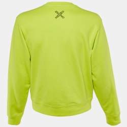 Pre Owned Kenzo Neon Green Logo Print Cotton Crew Neck Sweatshirt M
