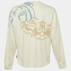 Pre Owned Kenzo Off White Printed Cotton Crew Neck Sweatshirt M