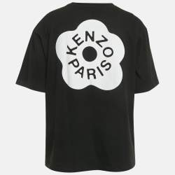 مملوكة مسبقًا تي شيرت كينزو قطن أسود بطبعة زهرة بوكي مقاس كبير جدًا - إكس لارج