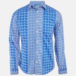 Pre Owned Kenzo Blue Printed Cotton Long Sleeve Shirt M