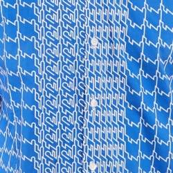 مملوكة مسبقًا قميص كينزو قطن مطبوع أكمام طويلة أزرق مقاس متوسط (ميديوم)