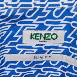 مملوكة مسبقًا قميص كينزو قطن مطبوع أكمام طويلة أزرق مقاس متوسط (ميديوم)