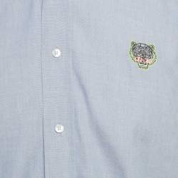 Pre Owned Kenzo Blue Tiger Embroidered Cotton Shirt M