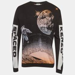 Pre Owned Kenzo Black Spaced Out Intarsia Knit Crew Neck Sweatshirt L