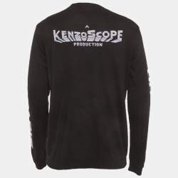 Pre Owned Kenzo Black Spaced Out Intarsia Knit Crew Neck Sweatshirt L