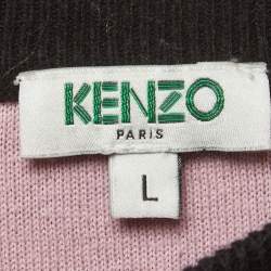 Pre Owned Kenzo Black Spaced Out Intarsia Knit Crew Neck Sweatshirt L