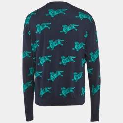 Pre Owned Kenzo Navy Blue All Over Tiger Pattern Knit Jumper L
