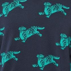 Pre Owned Kenzo Navy Blue All Over Tiger Pattern Knit Jumper L