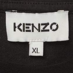 Pre Owned Kenzo Black Tiger Logo Print Jersey T-Shirt XL