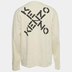 Pre Owned Kenzo Cream Logo Graphic Jersey Long Sleeve T-Shirt XL
