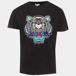 Pre Owned Kenzo Black Tiger Print Cotton Crew Neck T-Shirt M