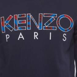 Pre Owned Kenzo Navy Blue Logo Embroidered Jersey Crewneck Sweatshirt S