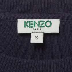 Pre Owned Kenzo Navy Blue Logo Embroidered Jersey Crewneck Sweatshirt S