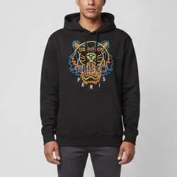 مملوكة مسبقًا Kenzo Black Fluorescence Tiger Embroidered Cotton Hoodie L