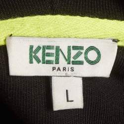Pre Owned Kenzo Black Fluorescence Tiger Embroidered Cotton Hoodie L