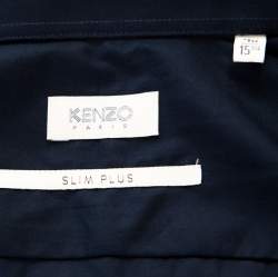 Kenzo Navy Blue Cotton Contrast Collar Slim Plus Fit Button Front Shirt L 