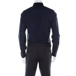 Kenzo Navy Blue Cotton Contrast Collar Slim Plus Fit Button Front Shirt L 