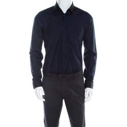 Kenzo Navy Blue Cotton Contrast Collar Slim Plus Fit Button Front Shirt L 