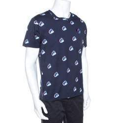 Pre Owned Kenzo Navy Blue Printed Cotton Logo Detail Crew Neck T-Shirt L
