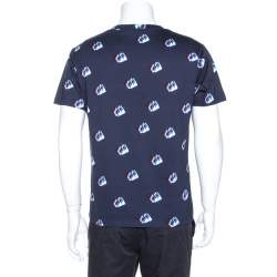 Pre Owned Kenzo Navy Blue Printed Cotton Logo Detail Crew Neck T-Shirt L