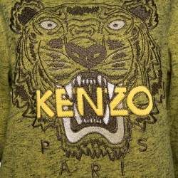 Pre Owned Kenzo Green Knit Tiger Motif Crew Neck Jumper M 