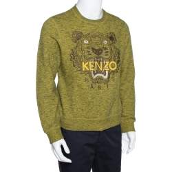 Pre Owned Kenzo Green Knit Tiger Motif Crew Neck Jumper M 