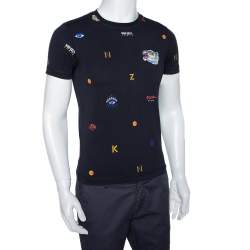 Pre Owned Kenzo Black All Over Print Cotton Tiger Embroidered T-Shirt XS