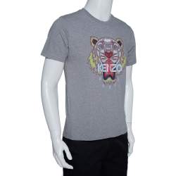 Pre Owned Kenzo Grey Cotton Tiger Motif Print Crew Neck T Shirt M
