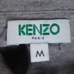 Pre Owned Kenzo Grey Cotton Tiger Motif Print Crew Neck T Shirt M