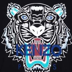 Pre Owned Kenzo Black Tiger Print Cotton Crew Neck T-Shirt M