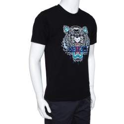 Pre Owned Kenzo Black Tiger Print Cotton Crew Neck T-Shirt M