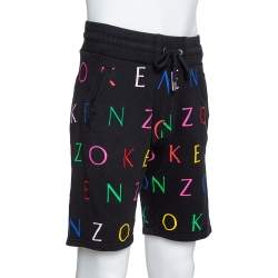 Kenzo Black Cotton Logo Print Drawstring Waist Shorts S