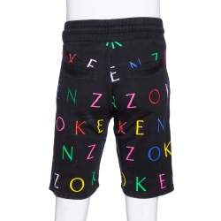 Kenzo Black Cotton Logo Print Drawstring Waist Shorts S