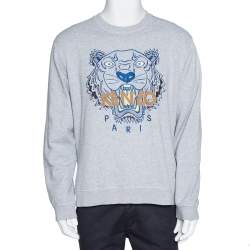 Kenzo Grey Cotton Logo Tiger Embroidered Sweatshirt XL