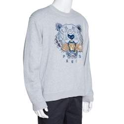 Kenzo Grey Cotton Logo Tiger Embroidered Sweatshirt XL