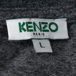Pre Owned Kenzo Grey Cotton Tiger Print Crew Neck T Shirt L