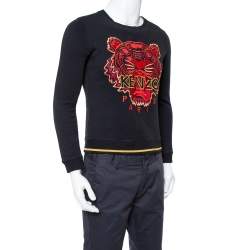 Pre Owned Kenzo Black Cotton Tiger Logo Embroidered Sweatshirt M