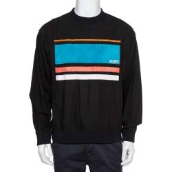 Pre Owned Kenzo Black Cotton Logo Patch Detail Crewneck Sweatshirt L 