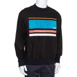Pre Owned Kenzo Black Cotton Logo Patch Detail Crewneck Sweatshirt L 