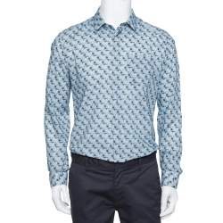 Pre Owned Kenzo Light Blue Fish Print Cotton Long Sleeve Slim Fit Shirt XL