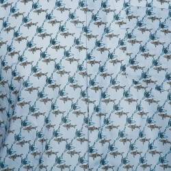 Pre Owned Kenzo Light Blue Fish Print Cotton Long Sleeve Slim Fit Shirt XL