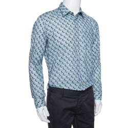 Pre Owned Kenzo Light Blue Fish Print Cotton Long Sleeve Slim Fit Shirt XL