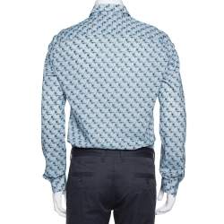 Pre Owned Kenzo Light Blue Fish Print Cotton Long Sleeve Slim Fit Shirt XL