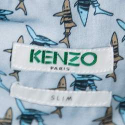 Pre Owned Kenzo Light Blue Fish Print Cotton Long Sleeve Slim Fit Shirt XL