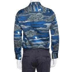Pre Owned Kenzo Blue Night Cloud Print Cotton Long Sleeve Slim Fit Shirt XL
