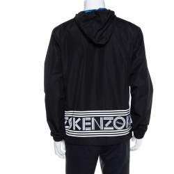 Kenzo Black Printed Synthetic Reversible Hooded Jacket L