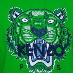 Pre Owned Kenzo Green Tiger Embroidered Cotton Crewneck Sweatshirt S