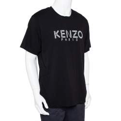 مملوكة مسبقًا تي شيرت كينزو قطن أسود بالشعار المطبوع رقبة مستديرة مقاس كبير جدًا - إكس لارج