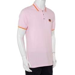 Pre Owned Kenzo Pink Cotton Pique Tiger Patch Detail Polo T-Shirt M